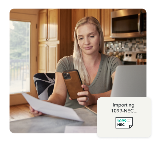 TurboTax customer Sarah uses her phone to photograph and upload her tax documents.